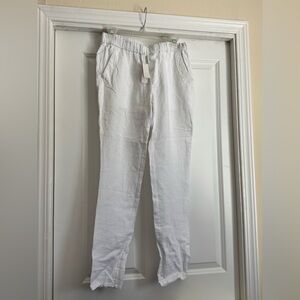 New James Perse Standard Size 1 Solid White Linen Pants Style # WHO1584
